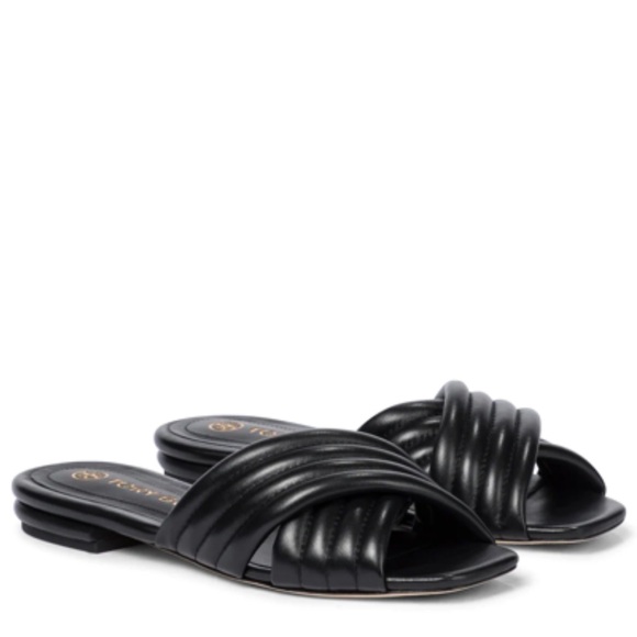 Tory Burch Shoes - Tory Burch Kira Quilted Perfect Black Criss Cross Sandals Leather Flat Size 8